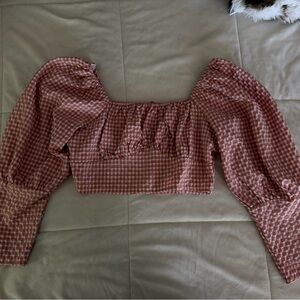 Pink Gingham Off-Shoulder Top